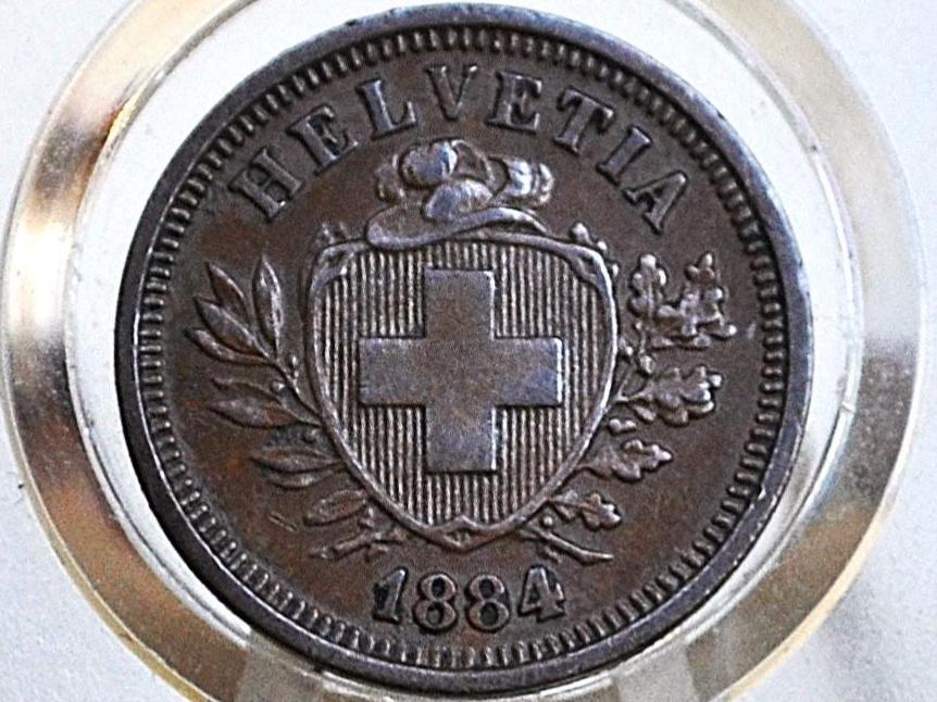 Rarer 1884B Switzerland 1 Rappen - AU - 1884 B Helvetica 1 Rappen Swiss One Rappen 1884, Great Coin