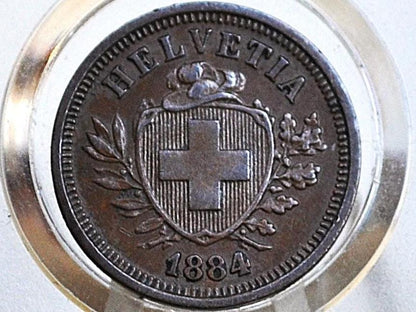 Rarer 1884B Switzerland 1 Rappen - AU - 1884 B Helvetica 1 Rappen Swiss One Rappen 1884, Great Coin