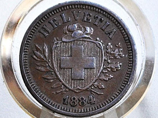 Rarer 1884B Switzerland 1 Rappen - AU - 1884 B Helvetica 1 Rappen Swiss One Rappen 1884, Great Coin