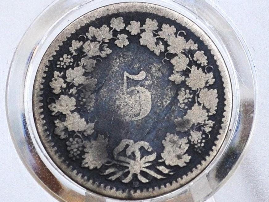 Rarer 1850 Switzerland 5 Rappen - VG Condition - 1850 B Helvetica