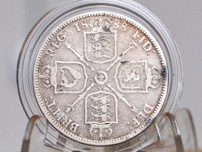1888 Florin - F Grade / Condition - 1888 UK One Florin 1888 Great Britain 2 Shillings - Queen Victoria - Low Mintage Coin, Sterling Florin