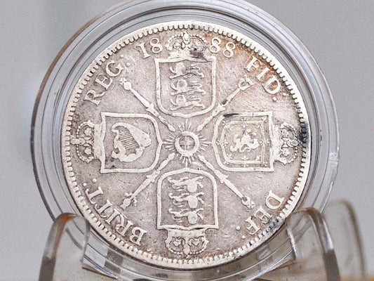 1888 Florin - F Grade / Condition - 1888 UK One Florin 1888 Great Britain 2 Shillings - Queen Victoria - Low Mintage Coin, Sterling Florin