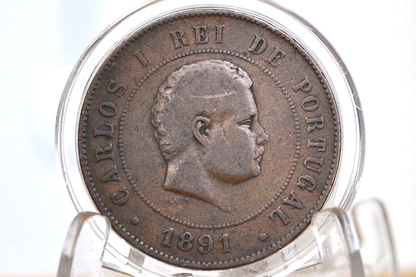 1891 Portuguese 20 Reis Portugal - Republica Portugesa Twenty Reis XX Ried 1891 - VG/F Condition - Old Portuguese Coin