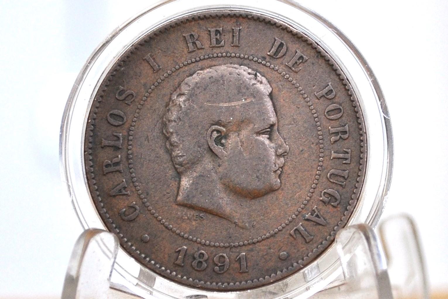 1891 Portuguese 20 Reis Portugal - Republica Portugesa Twenty Reis XX Ried 1891 - VG/F Condition - Old Portuguese Coin
