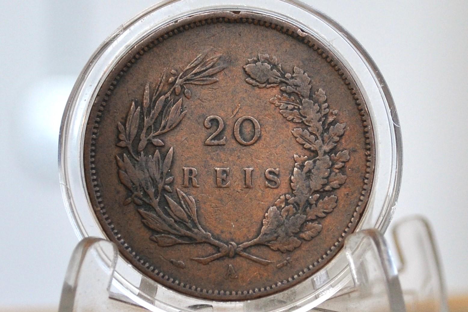 1891 Portuguese 20 Reis Portugal - Republica Portugesa Twenty Reis XX Ried 1891 - VG/F Condition - Old Portuguese Coin