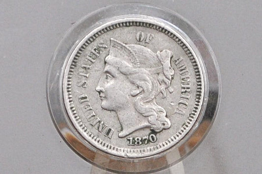 1870 Three Cent Nickel US Coin - Choose by Grade / Condition - Civil War Era - 3 Cent Nickel 1870