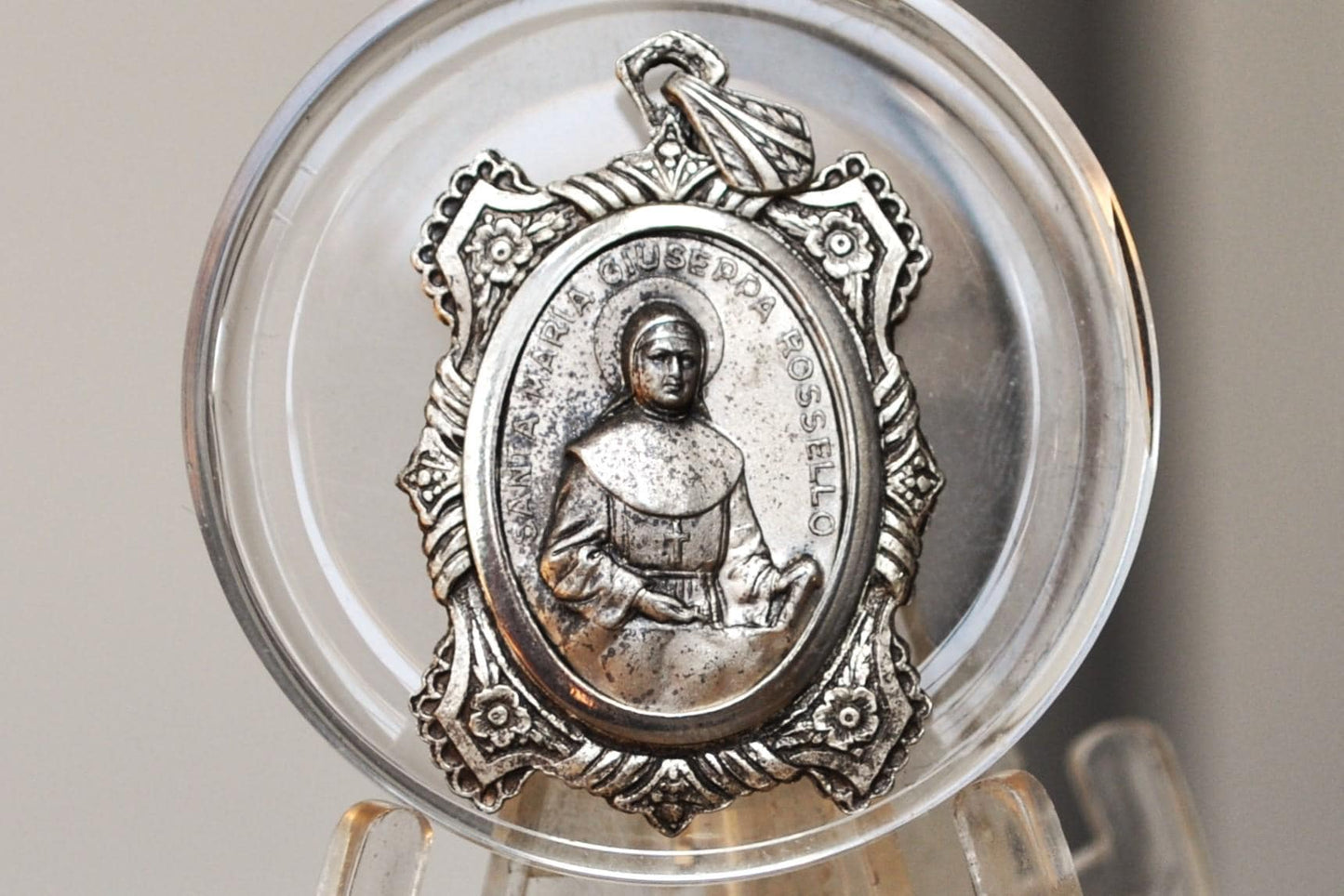 Antique Saint Maria Giuseppa Rossello Religious Medal Charm - Saint Maria Giuseppa Rossello EX Indumentis (Cloth) - Saint Reliquary Medal
