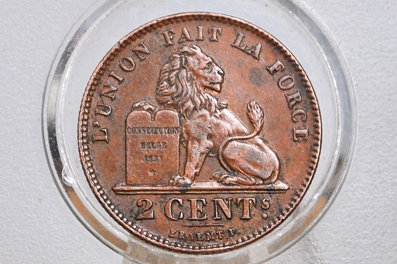 1919 Belgian 2 Centimes - XF/AU Condition - Albert I - 1919 Belgium 2 Cents, Incredible Coin for a collection -