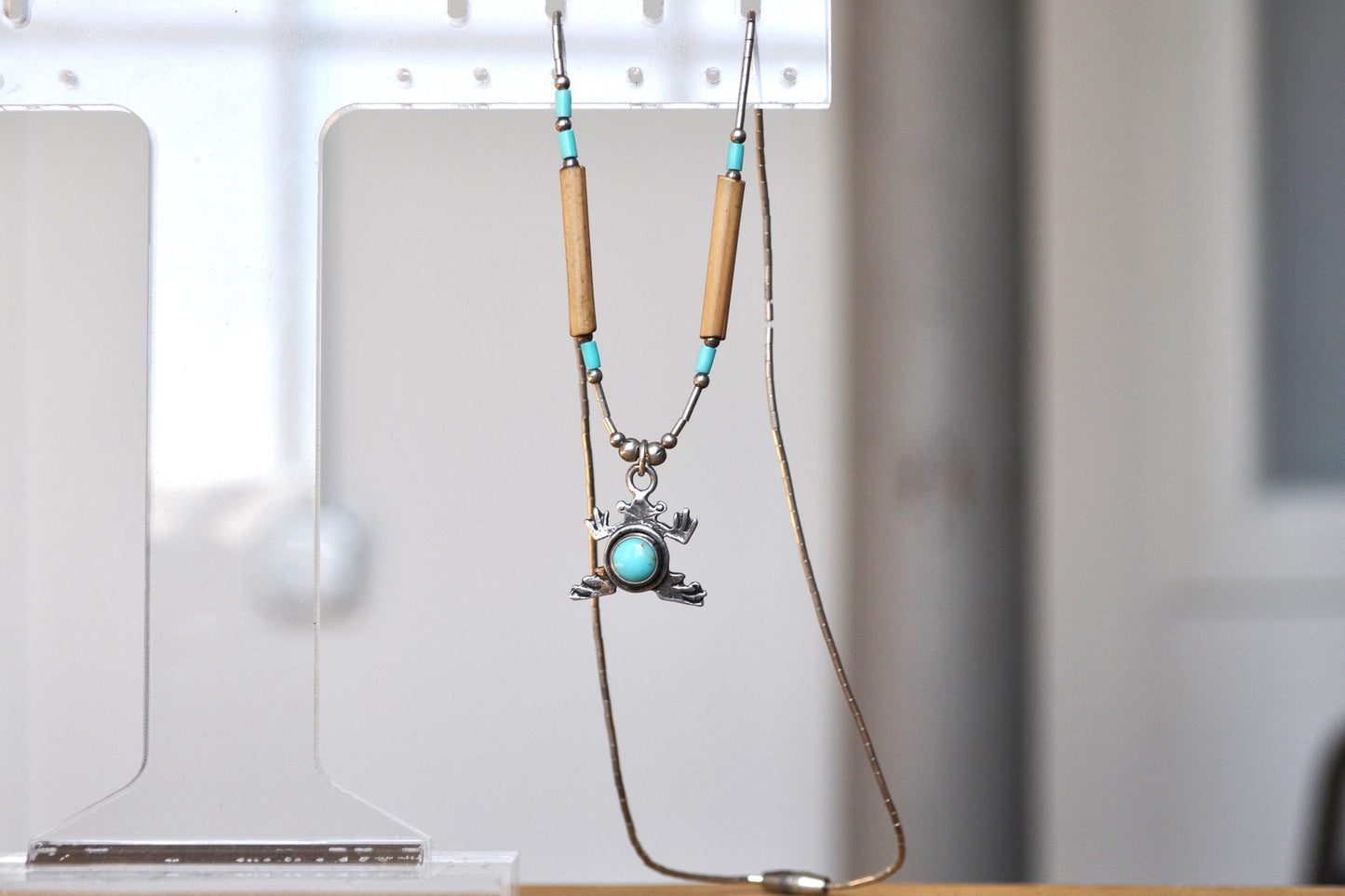 Rare Sterling Silver Turquoise Frog Pendant Necklace - 17 Inches - 5 Star Sterling Turquoise Frog Necklace