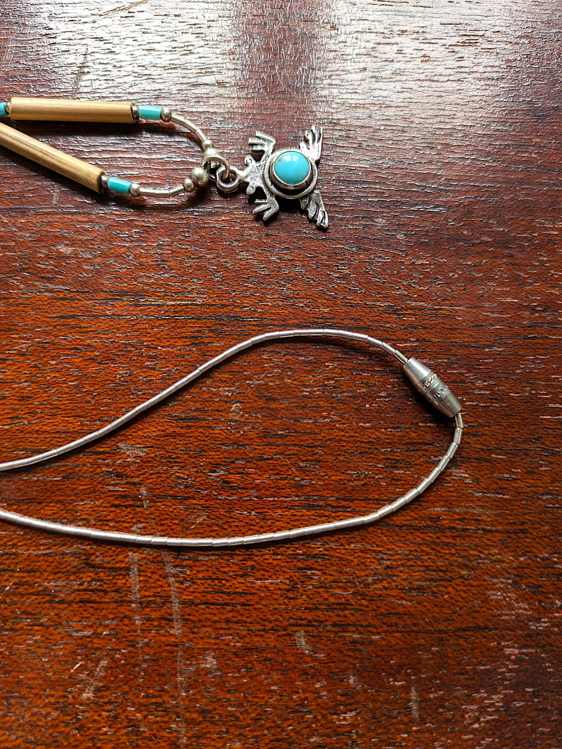 Rare Sterling Silver Turquoise Frog Pendant Necklace - 17 Inches - 5 Star Sterling Turquoise Frog Necklace