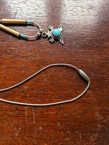 Rare Sterling Silver Turquoise Frog Pendant Necklace - 17 Inches - 5 Star Sterling Turquoise Frog Necklace