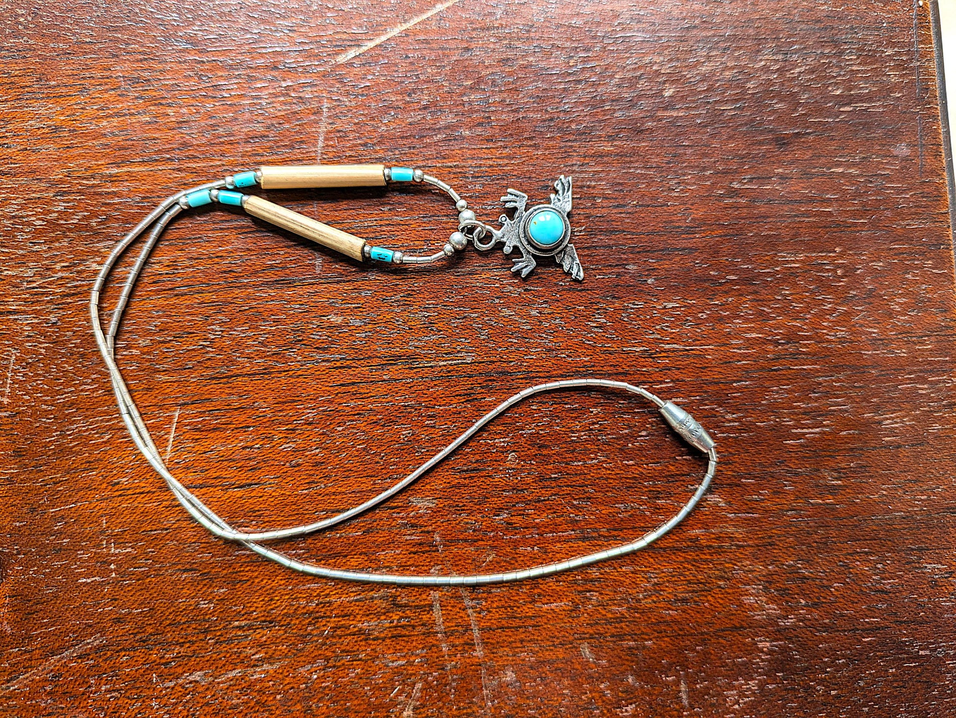 Rare Sterling Silver Turquoise Frog Pendant Necklace - 17 Inches - 5 Star Sterling Turquoise Frog Necklace