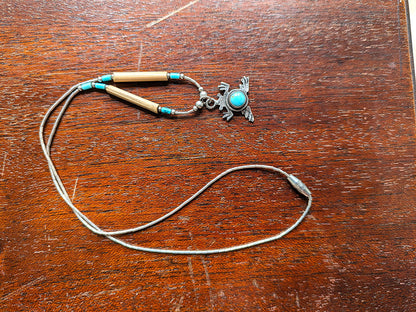 Rare Sterling Silver Turquoise Frog Pendant Necklace - 17 Inches - 5 Star Sterling Turquoise Frog Necklace