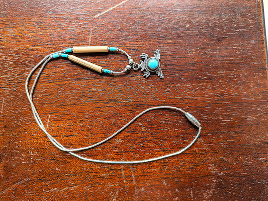 Rare Sterling Silver Turquoise Frog Pendant Necklace - 17 Inches - 5 Star Sterling Turquoise Frog Necklace