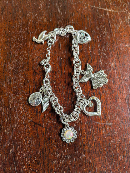 Sparkling Watch Over Me Guardian Angel Style Silver Tone Enamel Bracelet - Religious Silver Tone Enamel Bracelet - Guardian Angel Bracelet