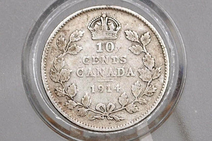 1914 Canadian Silver 10 Cent Coin - VG (Very Good) Condition - King George - Canada 10 Cent Sterling Silver 1914 Canada
