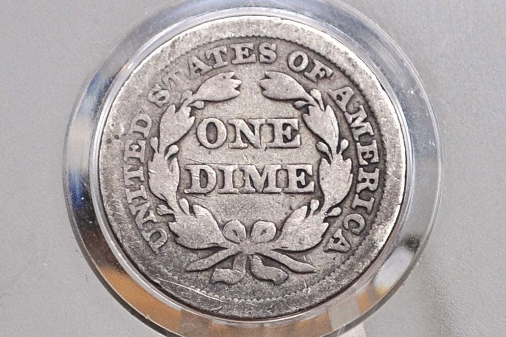 1857 Seated Liberty Dime - G (Good), Nice Original Coin - 1857 Silver Dime / 1857 Liberty Seated Dime - US