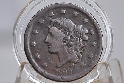 1839 Large Cent - Very Fine Details - 1839 US 1 Cent - 1839 One Cent - Matron Head Modified 1835 to 1839 Young Head