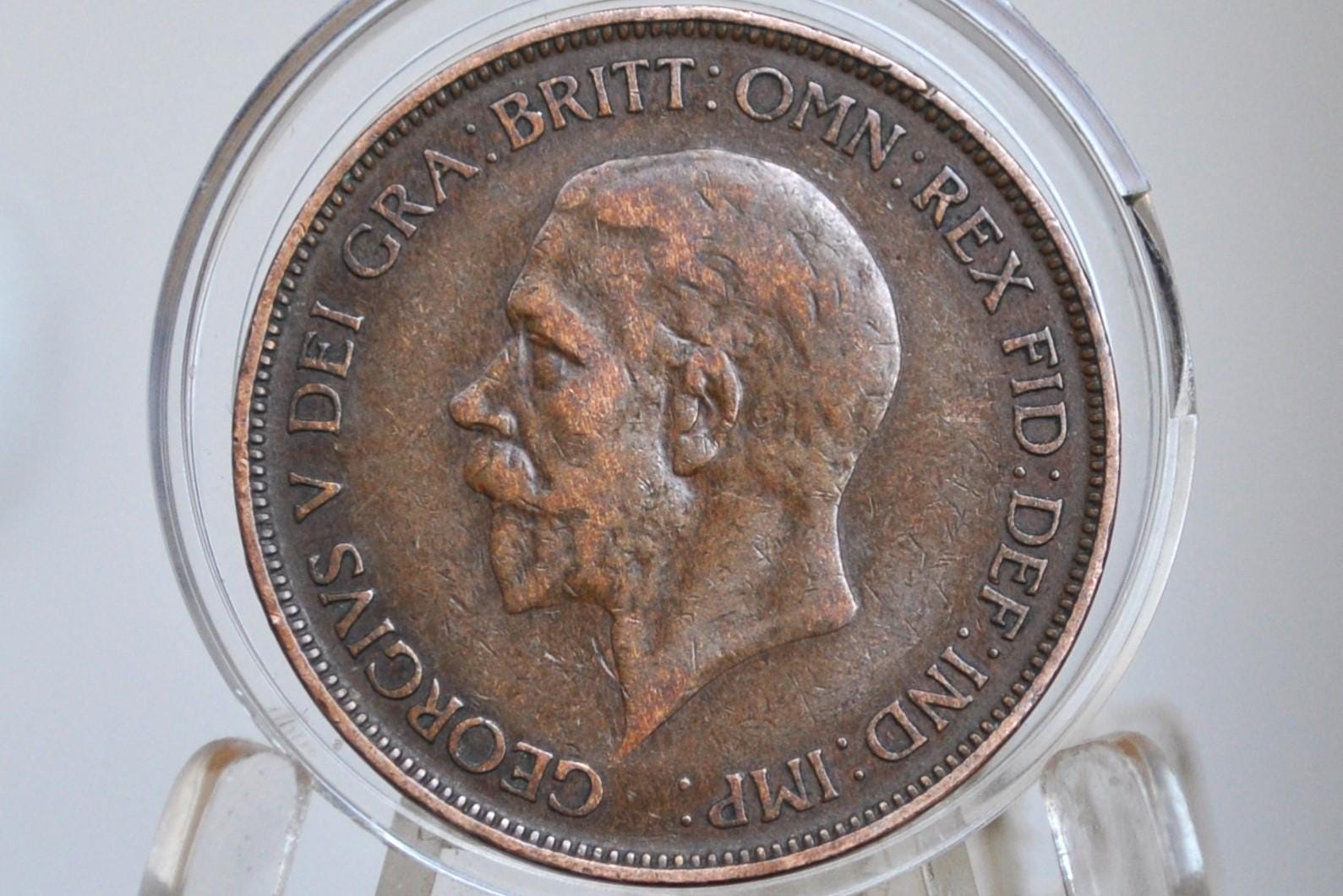 1929 Great Britain One Penny - Uncirculated / High Grade - UK Large Penny 1929 - Rare Find in this condition, Luster, Red-Brown