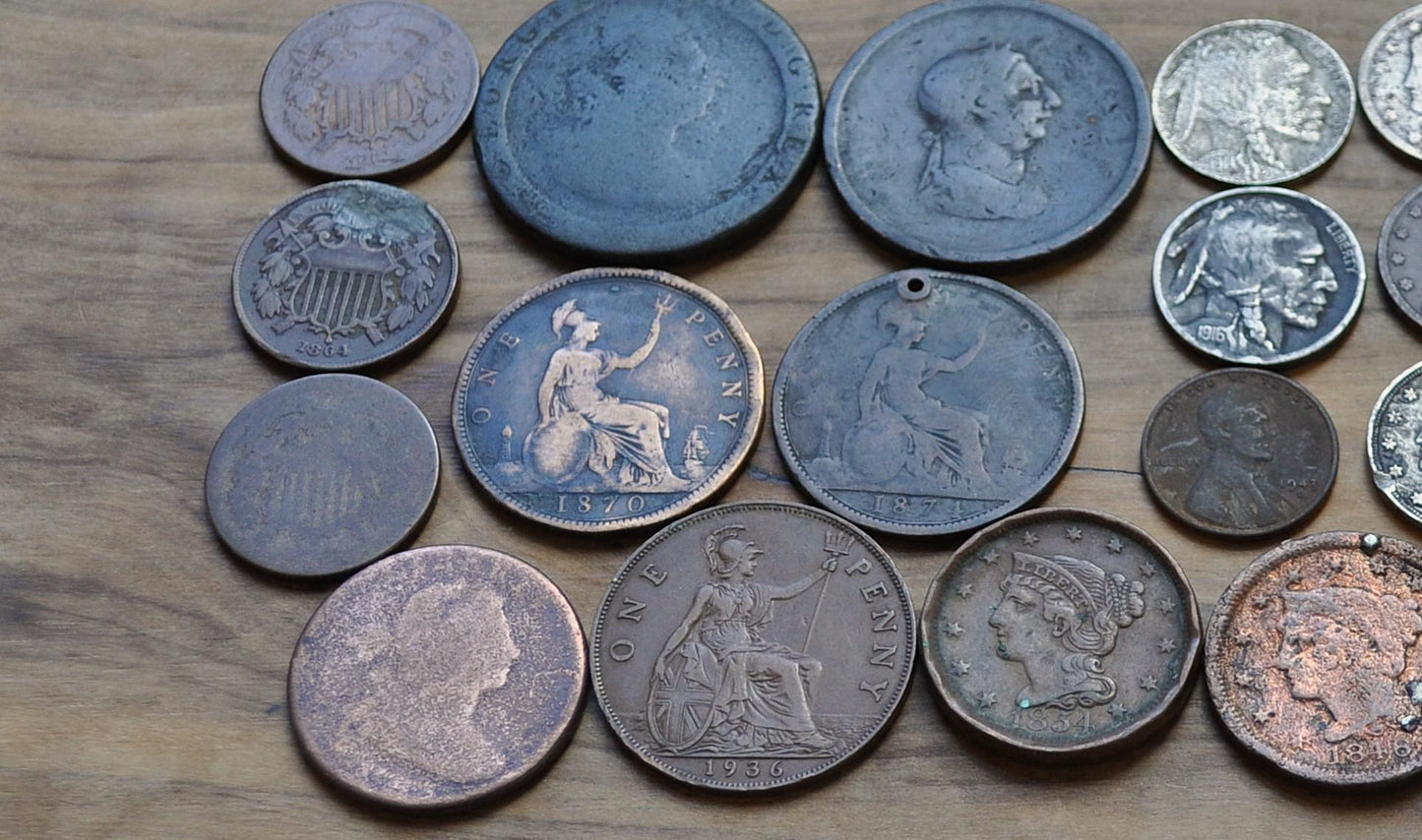 Old Coin Lot, 24 Coins, US & UK Coins 1790's-1930's - Varying Conditions, Great Deal! Us Large Cents, Indian Head Cent Exact Coins in Photo