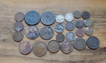 Old Coin Lot, 24 Coins, US & UK Coins 1790's-1930's - Varying Conditions, Great Deal! Us Large Cents, Indian Head Cent Exact Coins in Photo