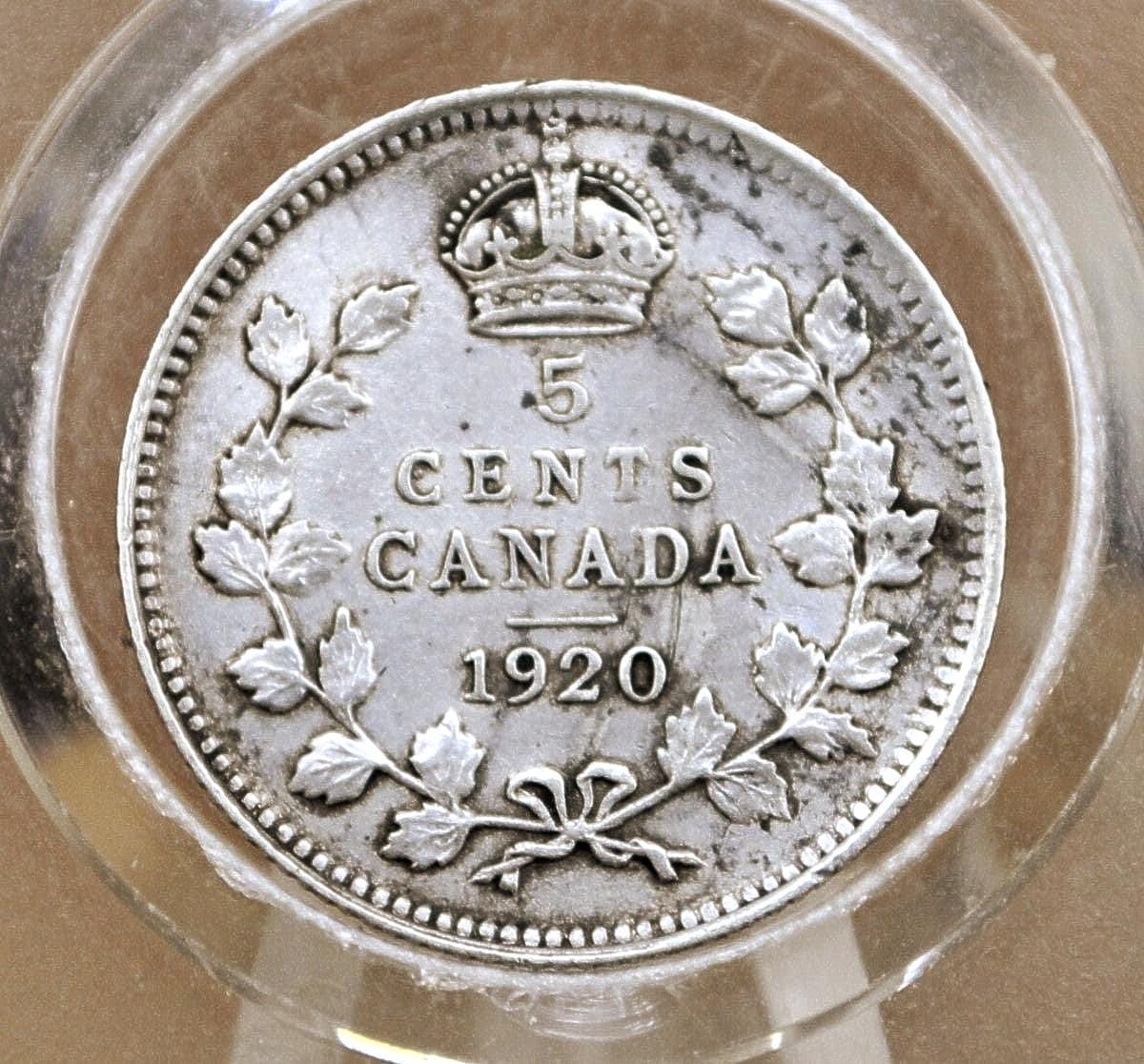 1920 Canadian Silver 5 Cent Coin - XF (Extremely Fine) Condition - King George - Canada 5 Cent 80% Silver 1920 Canada