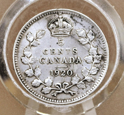 1920 Canadian Silver 5 Cent Coin - XF (Extremely Fine) Condition - King George - Canada 5 Cent 80% Silver 1920 Canada