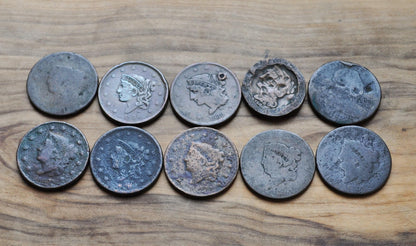 Lot of 10 US Large Cents - Varying Conditions - Discount Coin Lot!