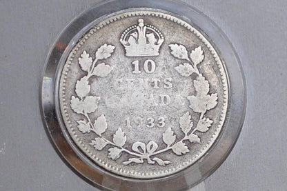 1933 Canadian Silver 10 Cent Coin - XF (Extremely Fine) Condition - King George - Canada 10 Cent 80% Silver 1933 - Rarer Date, Low Mintage