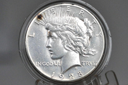 1928 Peace Dollar, Key Date - AU Details, Cleaned - Philadelphia Mint - 1928 P Silver Dollar Key Date 1928 Peace Dollar