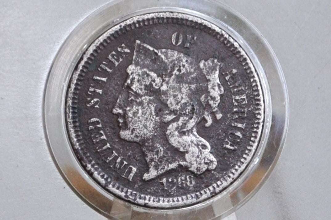 1868 Three Cent "Nickel" US Coin - Choose by Grade / Condition - Civil War Era Coin - 3 Cent Coin 1868 - 3 Cent US Coin