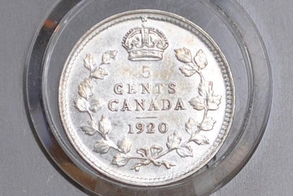 1920 Canadian Silver 5 Cent Coin - XF (Extremely Fine) Condition - King George - Canada 5 Cent 80% Silver 1920 Canada