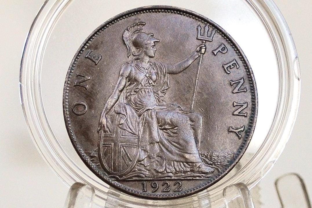 1922 Great Britain One Penny - Uncirculated Grade / Condition - UK Penny 1922 - King George 1 Penny, Bronze, UK Cent 1922
