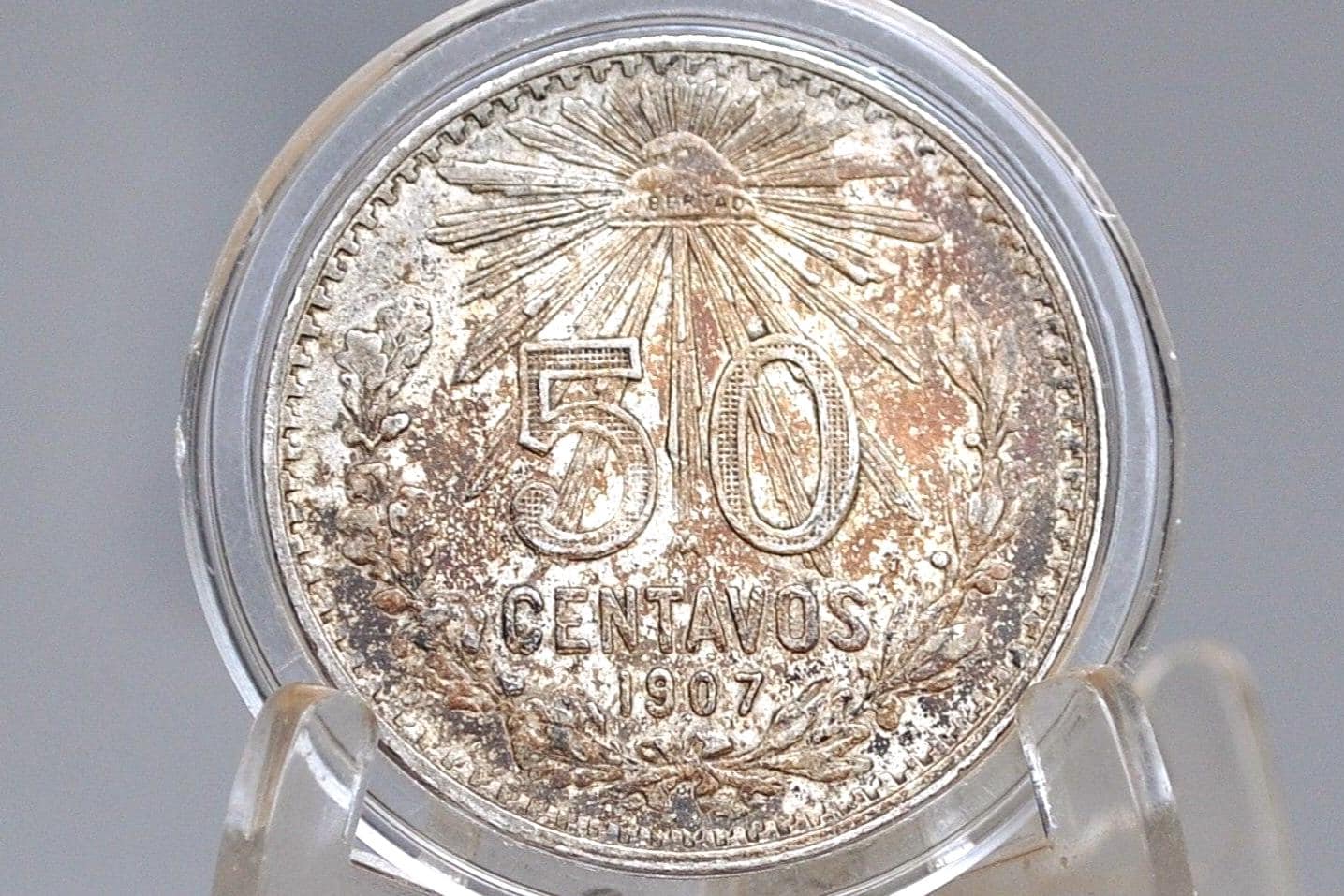 1907 Silver 50 Centavos Mexico - AU Grade - Mexican Fifty Centavos Silver Mexican Coin 1907 -