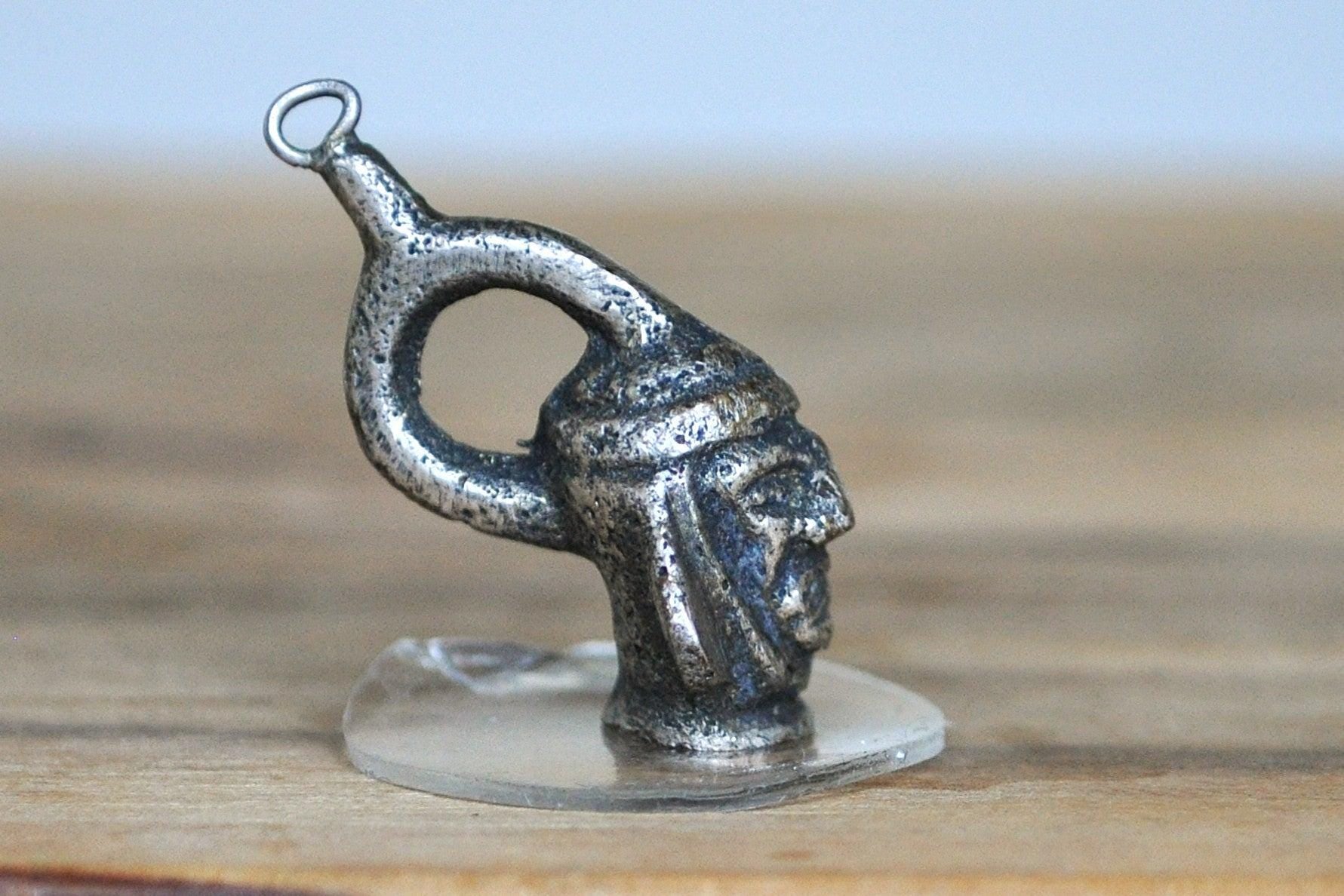 Antique Sterling Silver Moche Portrait Vessel Charm - Pre-Columbian Coastal Peru Pendant - Andean Jewelry