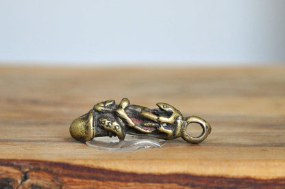 Very Rare Thailand Paladkik Nangkwaon Amulet Pendant - Buddhist Love Attraction Charm - Brass Phallus Pendant
