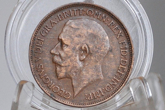 1921 Great Britain Half Penny - AU Condition - UK Large Penny 1921 - King George V 1/2 Penny - Bronze -