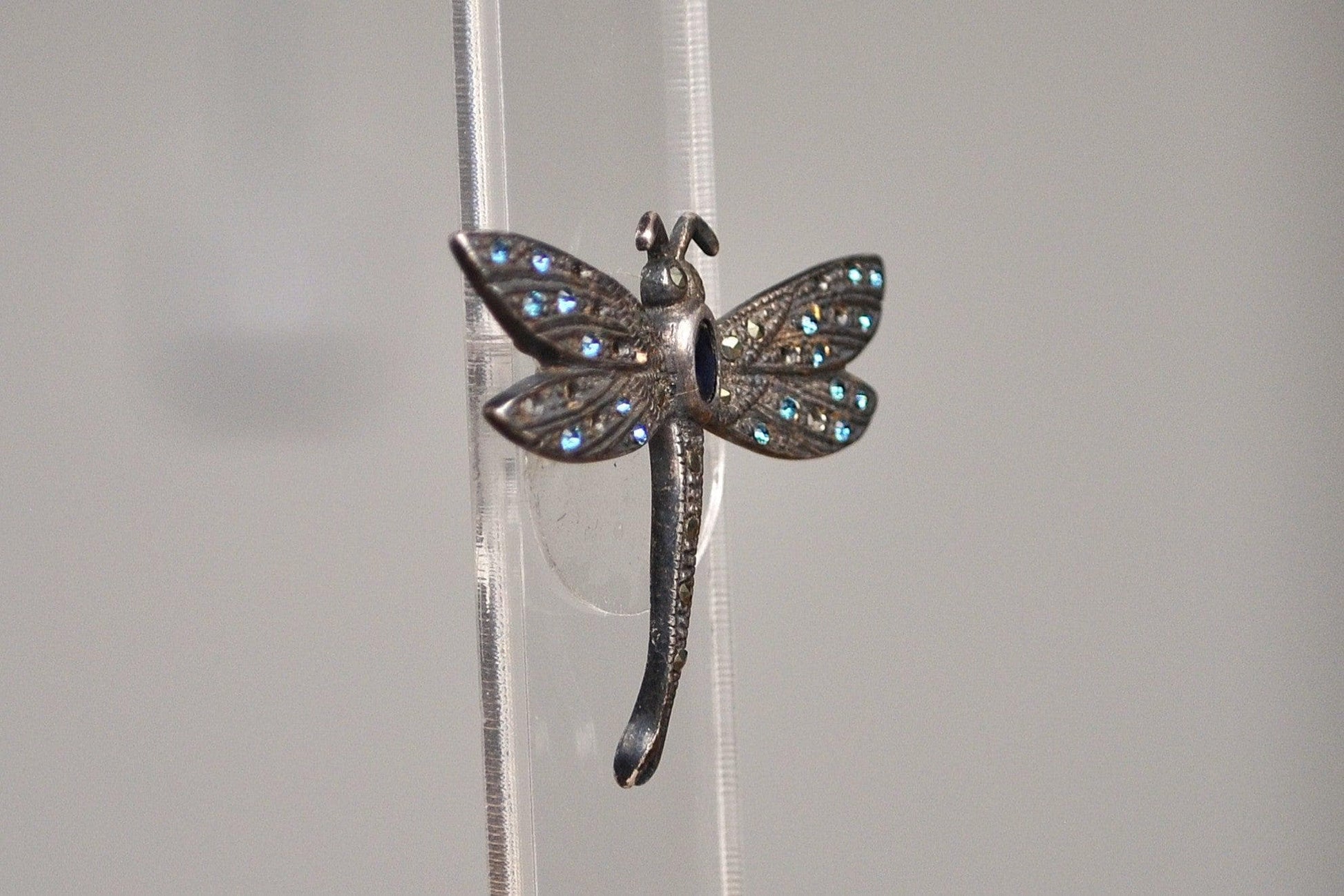 Stunning Sterling Silver Studded Sapphire Dragonfly Brooch - Tested Sterling Silver - Studded Bug Jewelry