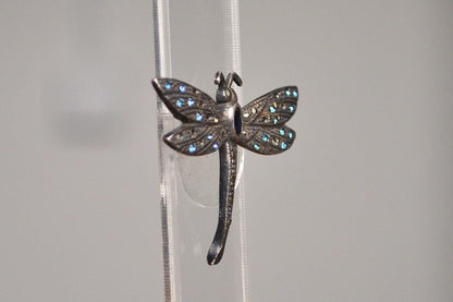Stunning Sterling Silver Studded Sapphire Dragonfly Brooch - Tested Sterling Silver - Studded Bug Jewelry