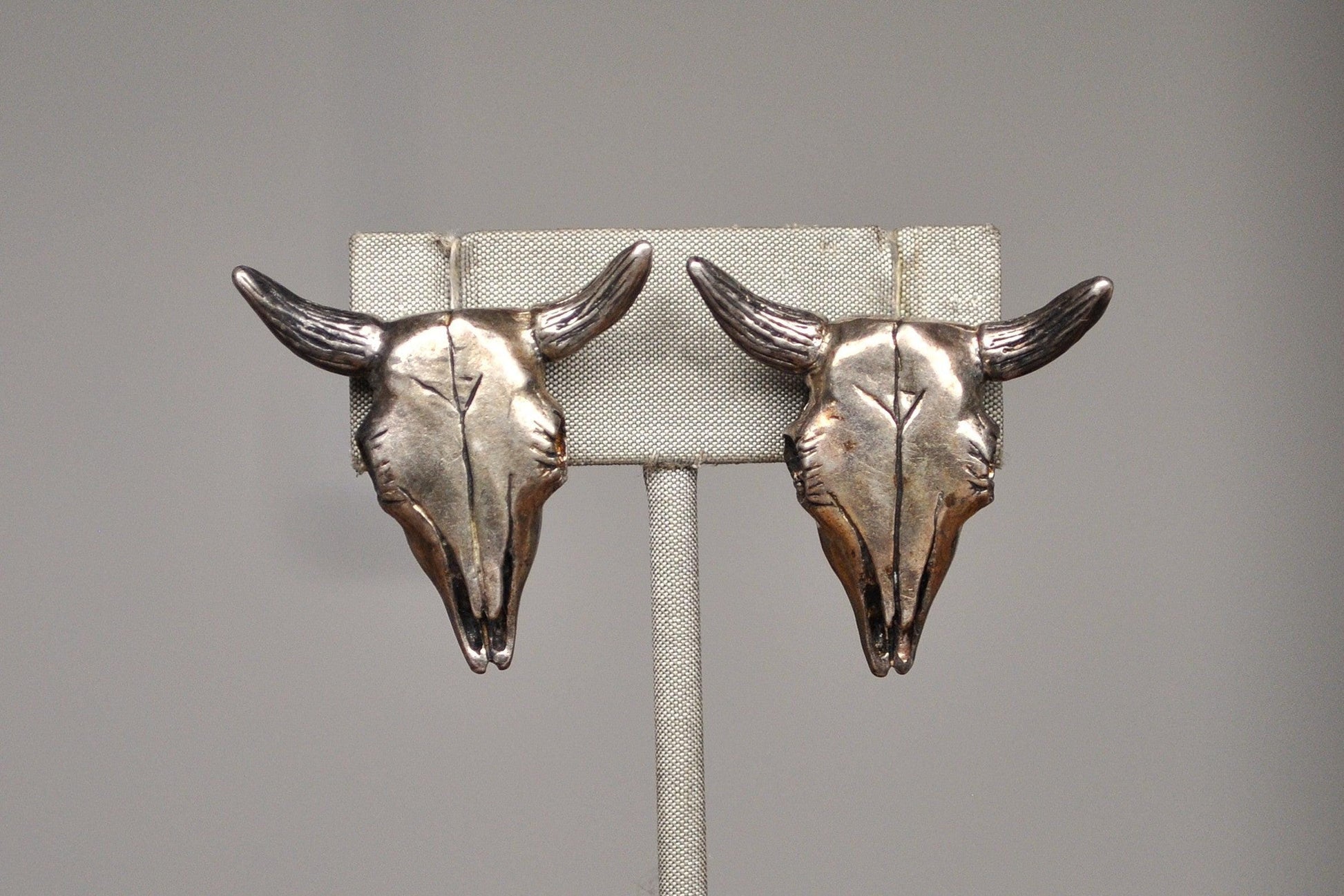 Rare Sterling Silver Steer Skull Earrings - Ox/Bull Skull Earrings - Latch Style Earrings - Tested Sterling Silver