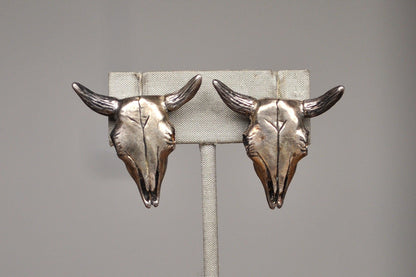 Rare Sterling Silver Steer Skull Earrings - Ox/Bull Skull Earrings - Latch Style Earrings - Tested Sterling Silver