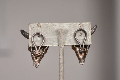 Rare Sterling Silver Steer Skull Earrings - Ox/Bull Skull Earrings - Latch Style Earrings - Tested Sterling Silver