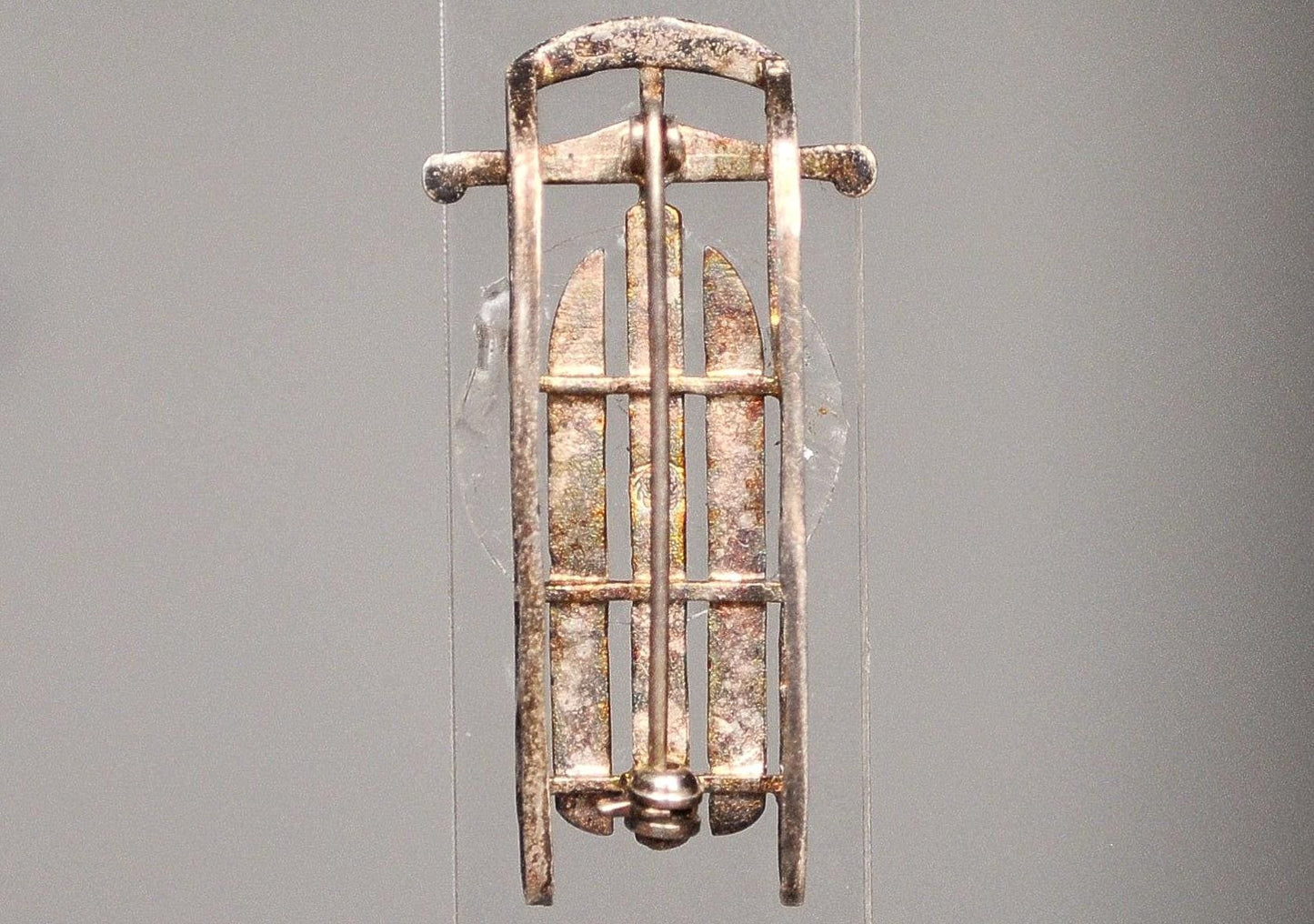 Scarce Sterling Silver Sled/Toboggan Brooch - Stamped and Tested Sterling Silver - "M" Wrapped in Laurel Wreath Hallmark