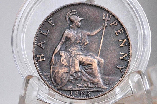 1903 Great Britain Half Penny - XF Condition - UK Large Penny 1903 - King Edward VII 1/2 Penny - Bronze -