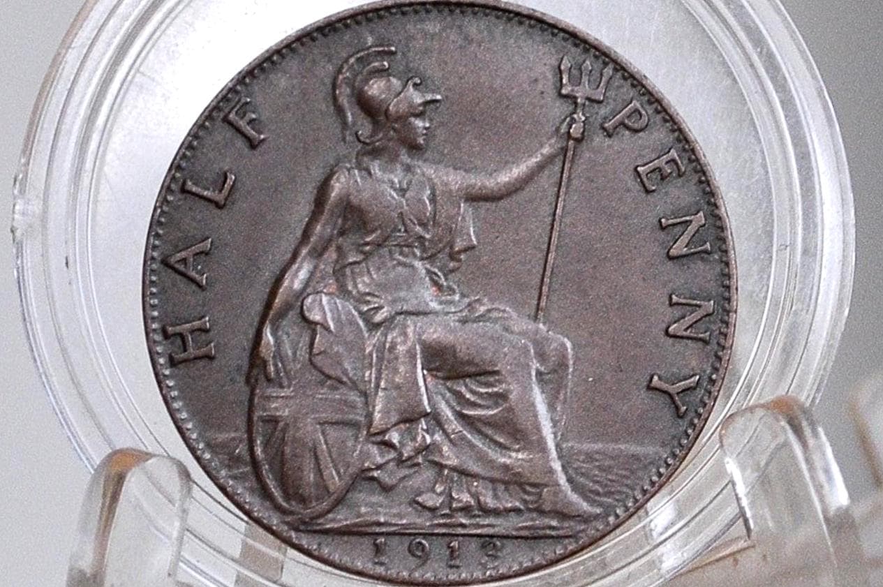 1913 Great Britain Half Penny - AU Condition - UK Large Penny 1913 - King George V 1/2 Penny - Bronze -