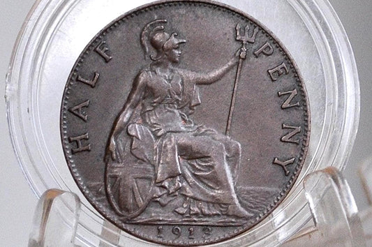 1913 Great Britain Half Penny - AU Condition - UK Large Penny 1913 - King George V 1/2 Penny - Bronze -