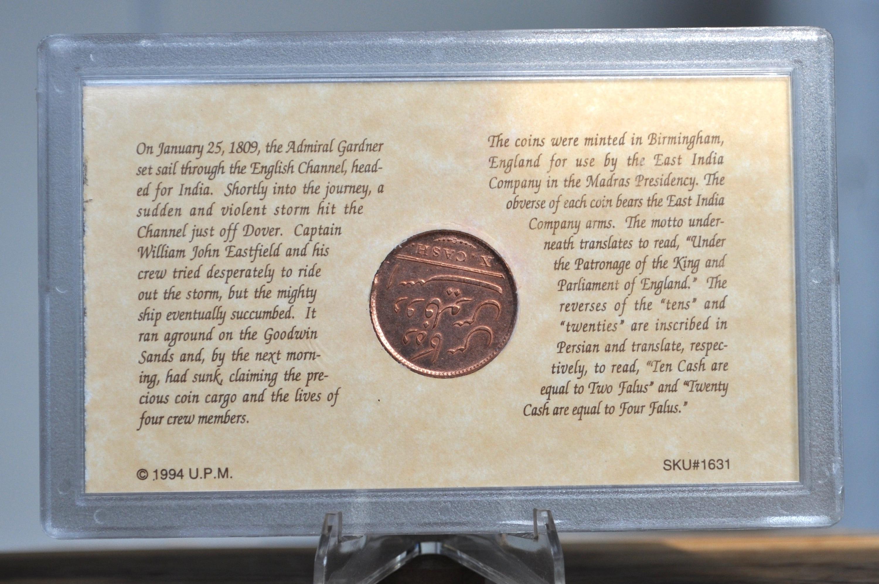 1808 East India Company Ten Cash Ship Wreck Coin in Packaging