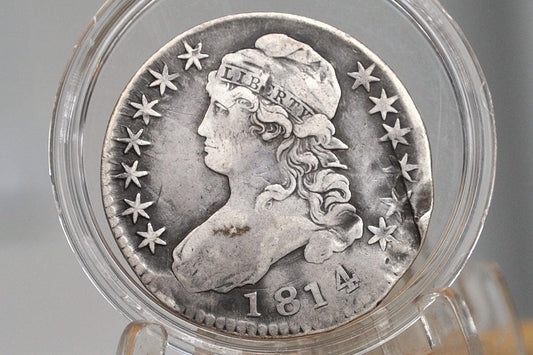 1814 Capped Bust Half Dollar, Rare Date - Fine Details, Damaged - 1814 Half Dollar US Half Dollar 1814, Rare Early Half, Low Mintage
