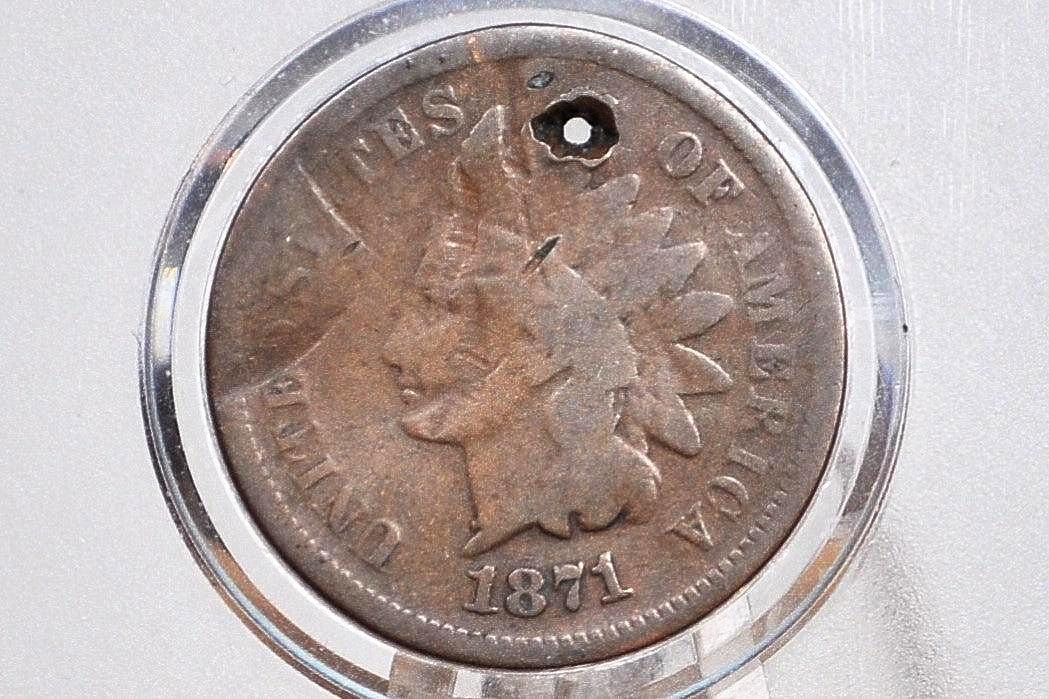1871 Indian Head Penny - Hard to find Date - Damaged - Key Date Indian Head - 1871 Cent