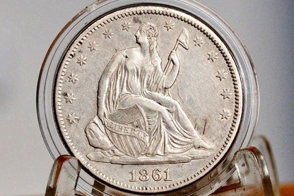 1861 Seated Liberty Half Dollar - AU (About Unc.), 1861 Liberty Seated Silver Half Dollar 1861 Mint Half